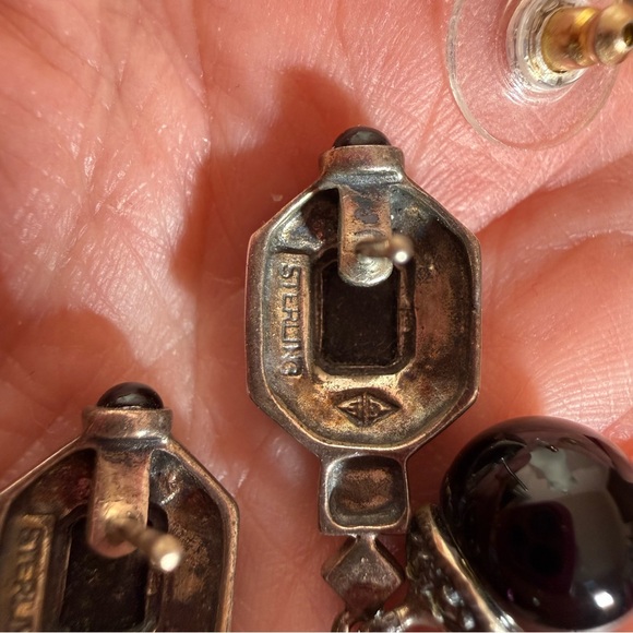 Judith Jack vintage Art Deco Sterling silver Onyx Dangle Earrings - Picture 8 of 16